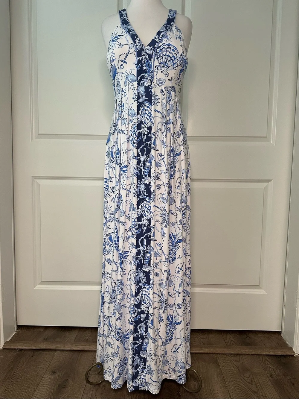 Lilly Pulitzer Carmilla Sleeveless Jersey Maxi Dress Resort White Blue Size 10 - Picture 2 of 14